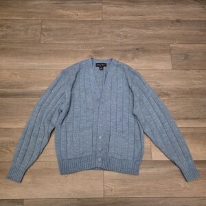 Troy Hill Vintage Light Blue 100% Acrylic Grandpa Style Ribbed Cardigan Sweater